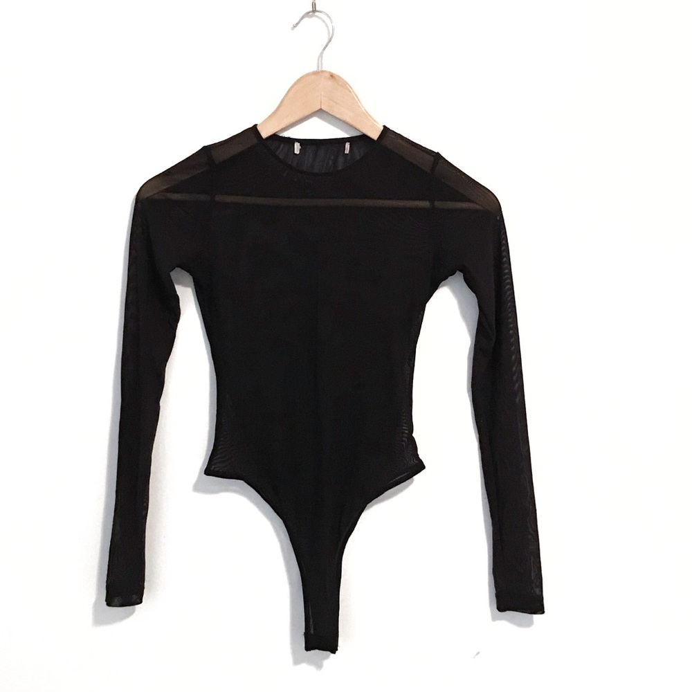 Forever 21 Black Long Sleeve Mesh Bodysuit Small